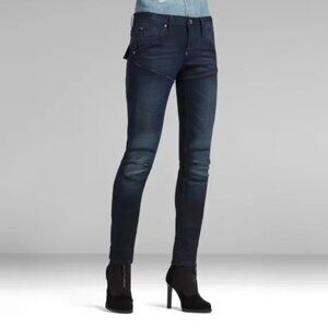 Women’s G-Star Raw 5620 Elwood Coated Skinny Biker Jeans Indigo 24 X 30 NWT